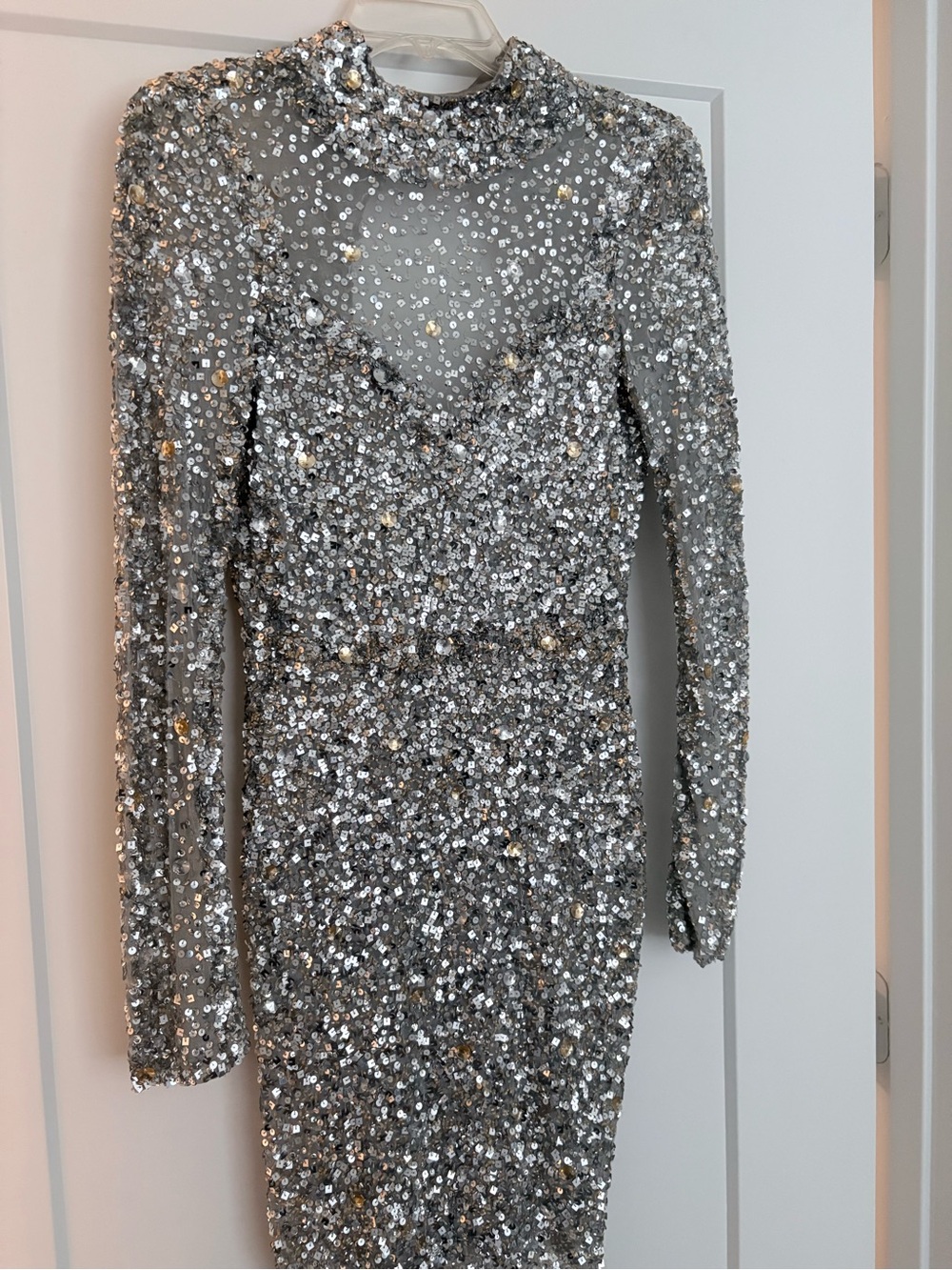 Parker Silver Sequin Long-Sleeve Dress